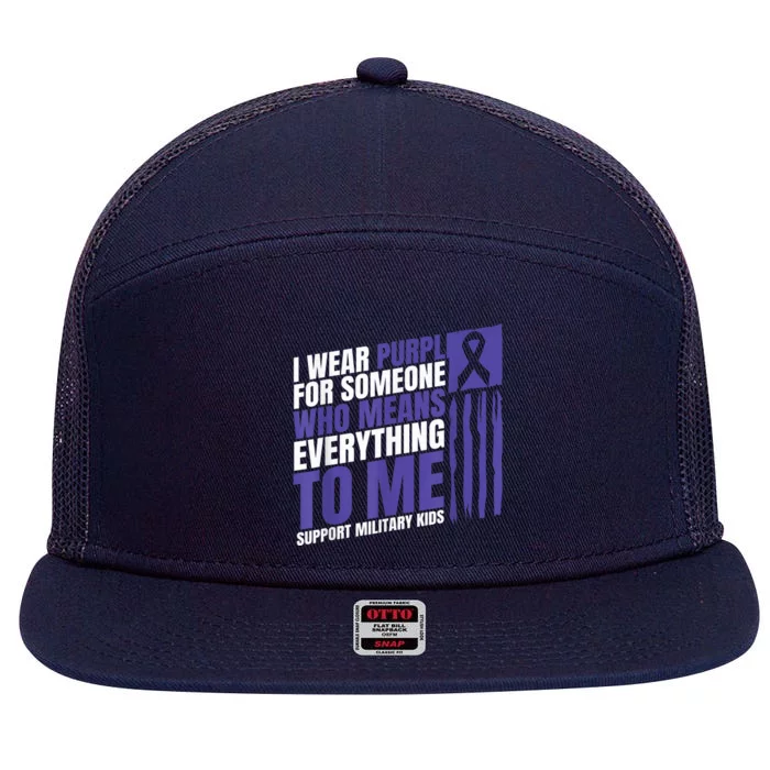 I Wear Purple Up For Military Kid Military Child Month 7 Panel Mesh Trucker Snapback Hat