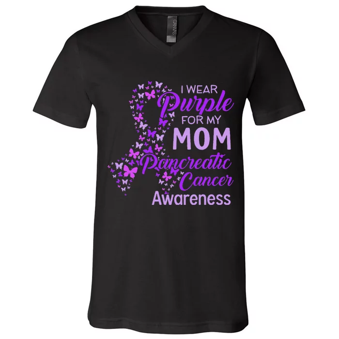 I wear Purple for my Mom Pancreatic Cancer V-Neck T-Shirt