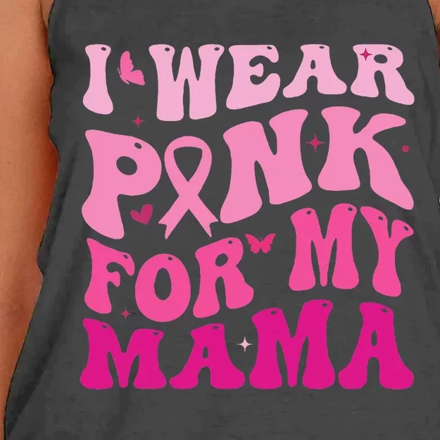 I Wear Pink for my Mama Groovy Breast Cancer Women's Knotted Racerback Tank