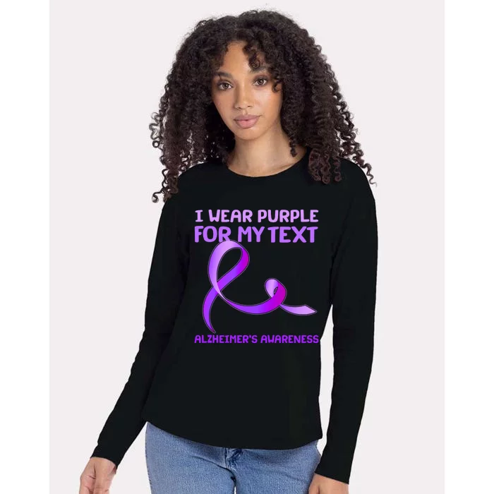 I Wear Purple For My Personalize Text Alzheimer's Awareness Womens Cotton Relaxed Long Sleeve T-Shirt