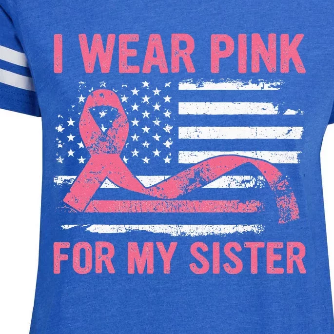 I Wear Pink For My Sister Breast Cancer Awareness USA Flag Enza Ladies Jersey Football T-Shirt