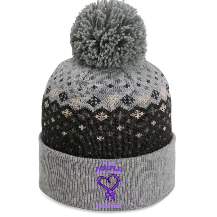 I Wear Purple For My Husband Testicular Cancer Awareness Gift The Baniff Cuffed Pom Beanie