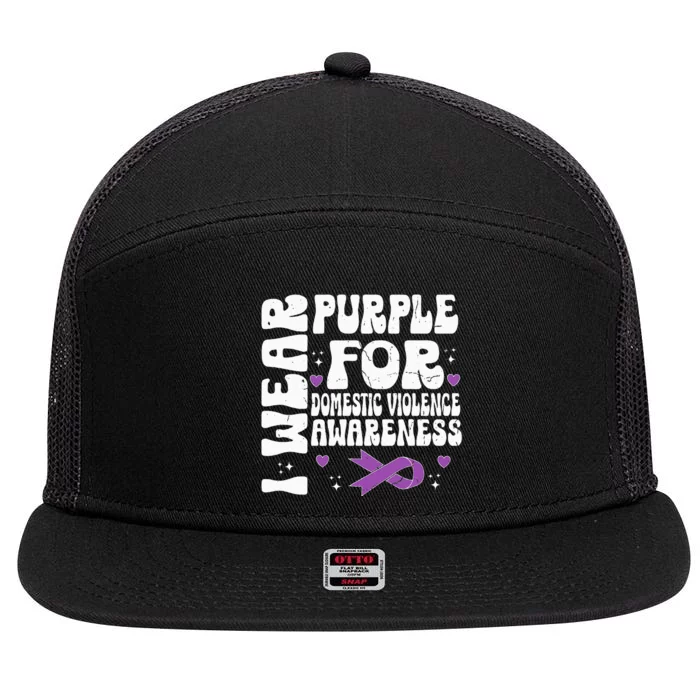 I Wear Purple Domestic Violence Awareness 7 Panel Mesh Trucker Snapback Hat