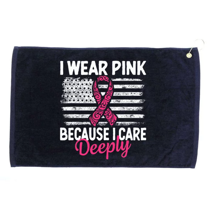 I Wear Pink because i Care Usa Flag Breast Cancer Awareness Grommeted Golf Towel