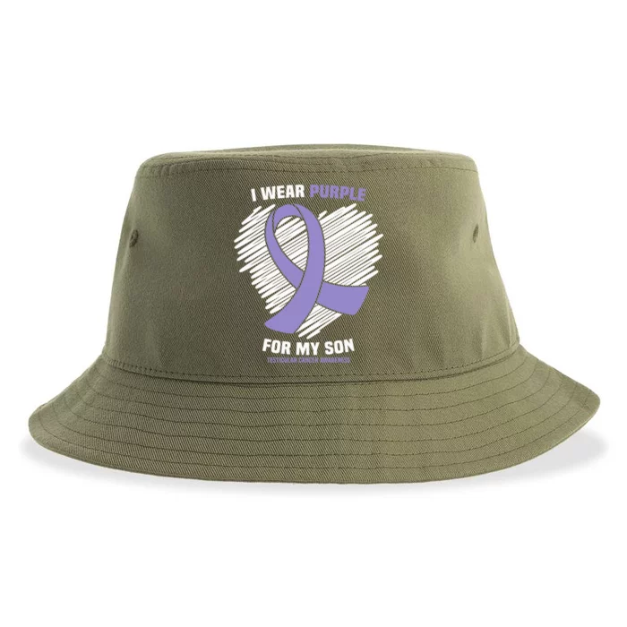 I Wear Purple For My Son Testicular Cancer Awareness Gift Sustainable Bucket Hat