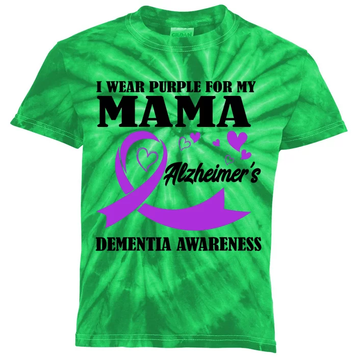 I Wear Purple For My Mama AlzheimerS Dementia Awareness Kids Tie-Dye T-Shirt