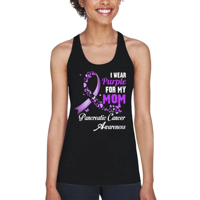 I Wear Purple For My Mom Family Pancreatic Cancer Awareness Women's Racerback Tank