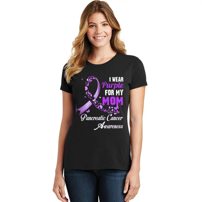 I Wear Purple For My Mom Family Pancreatic Cancer Awareness Women's T-Shirt