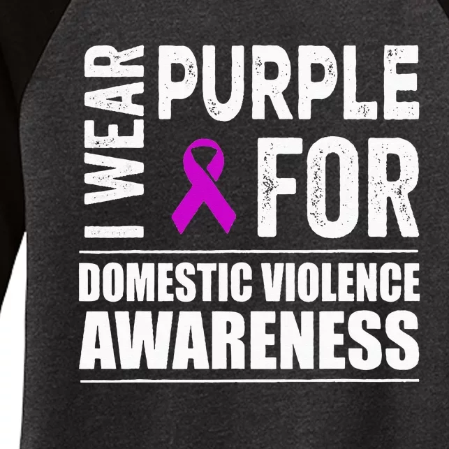 I Wear Purple For Domestic Violence Awareness Purple Ribbon Women's Tri-Blend 3/4-Sleeve Raglan Shirt