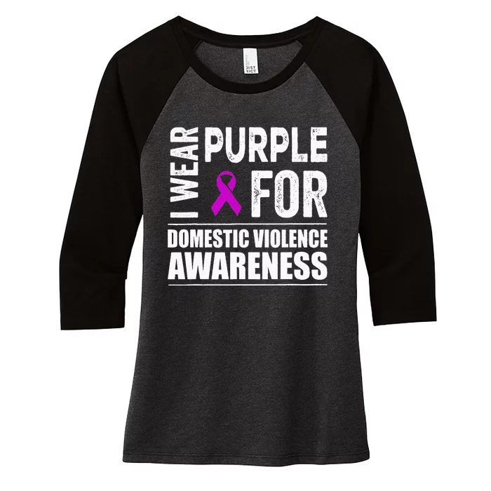 I Wear Purple For Domestic Violence Awareness Purple Ribbon Women's Tri-Blend 3/4-Sleeve Raglan Shirt