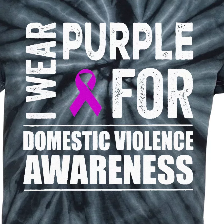 I Wear Purple For Domestic Violence Awareness Purple Ribbon Kids Tie-Dye T-Shirt