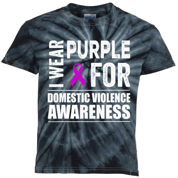 I Wear Purple For Domestic Violence Awareness Purple Ribbon Kids Tie-Dye T-Shirt