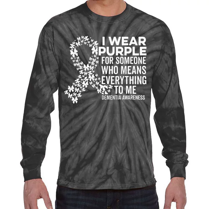 I Wear Purple For Dementia Support Alzheimers Awareness Tie-Dye Long Sleeve Shirt