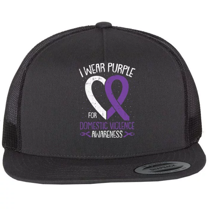 I Wear Purple For Domestic Violence Awareness Ribbon Warrior Flat Bill Trucker Hat