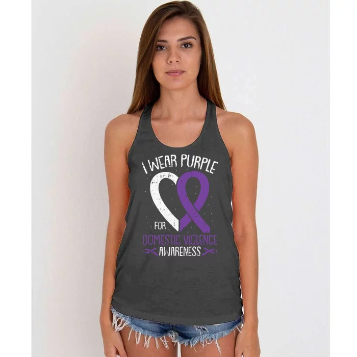 I Wear Purple For Domestic Violence Awareness Ribbon Warrior Women's Knotted Racerback Tank