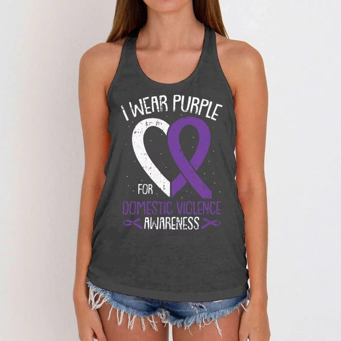 I Wear Purple For Domestic Violence Awareness Ribbon Warrior Women's Knotted Racerback Tank