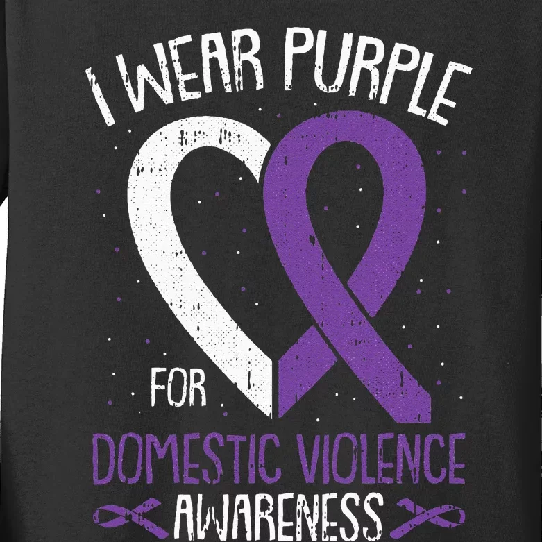 I Wear Purple For Domestic Violence Awareness Ribbon Warrior Kids Long Sleeve Shirt