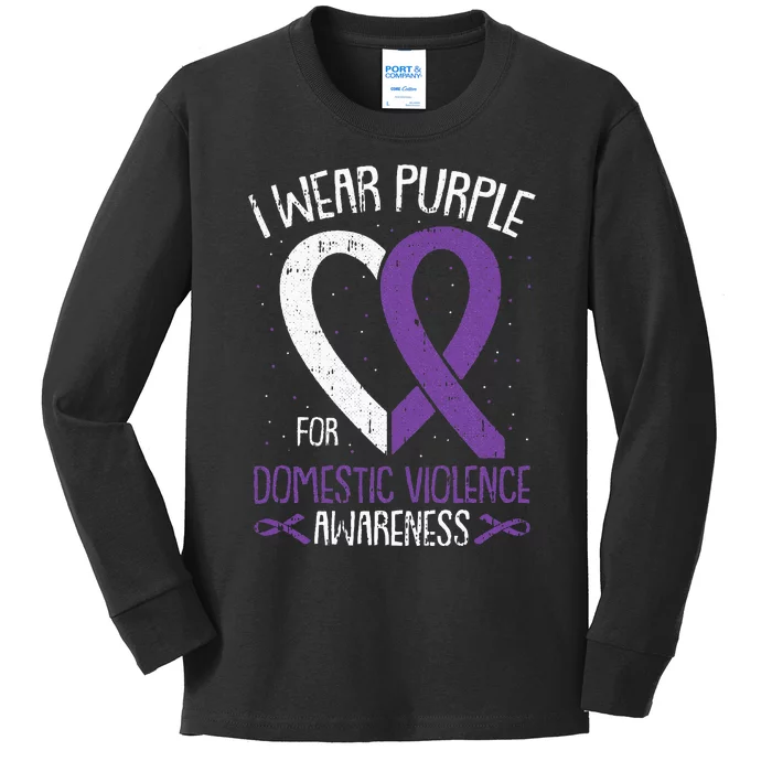 I Wear Purple For Domestic Violence Awareness Ribbon Warrior Kids Long Sleeve Shirt