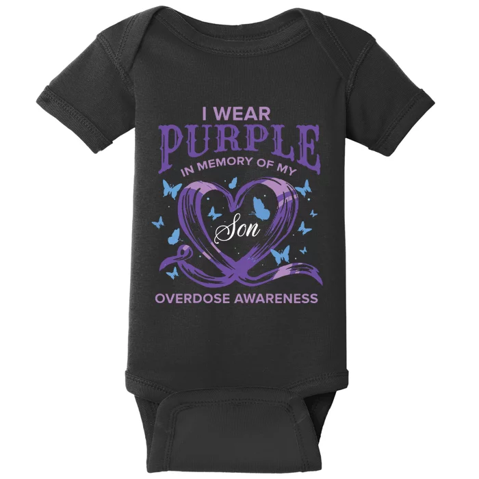 I Wear Purple For My Son Overdose Awareness Baby Bodysuit