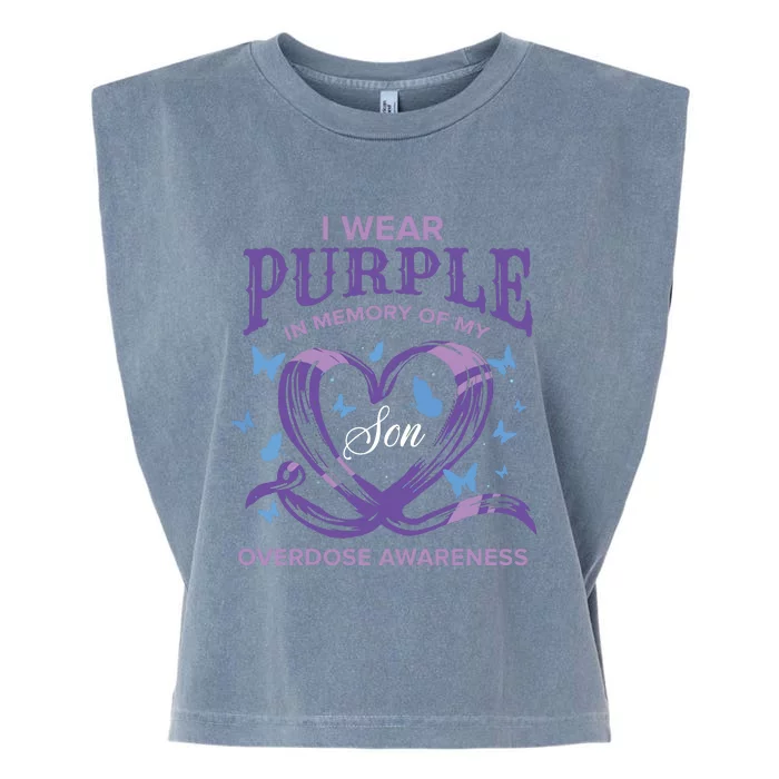 I Wear Purple For My Son Overdose Awareness Garment-Dyed Women's Muscle Tee