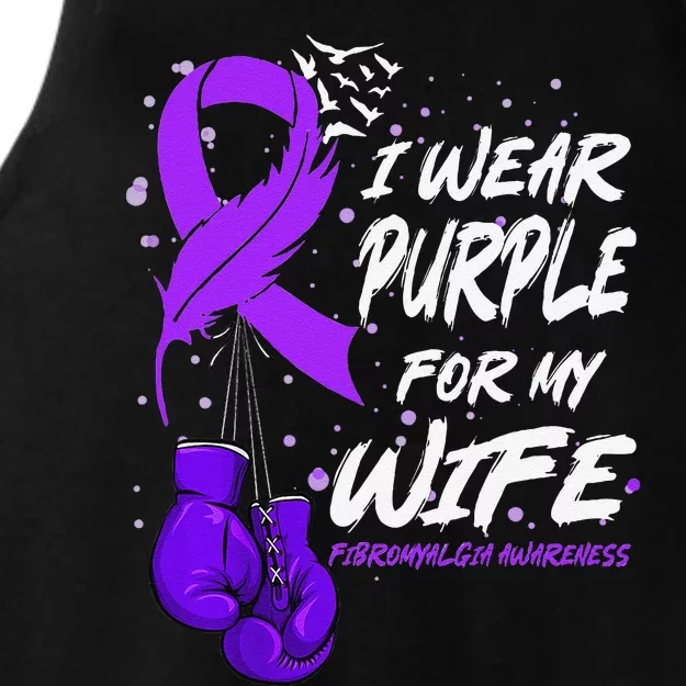 I Wear Purple For My Wife Fibromyalgia Awareness Ribbon Ladies Tri-Blend Wicking Tank