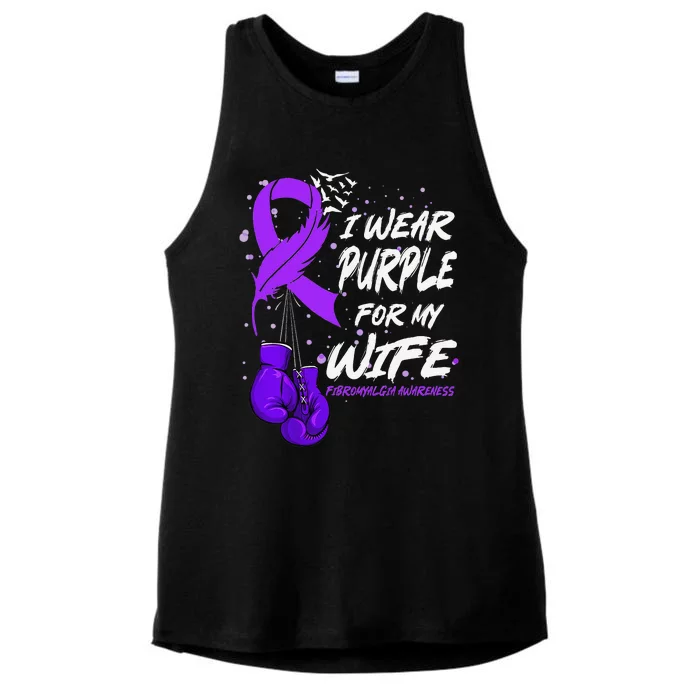 I Wear Purple For My Wife Fibromyalgia Awareness Ribbon Ladies Tri-Blend Wicking Tank