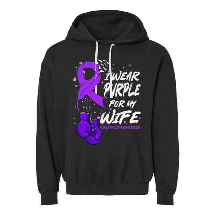 I Wear Purple For My Wife Fibromyalgia Awareness Ribbon Garment-Dyed Fleece Hoodie