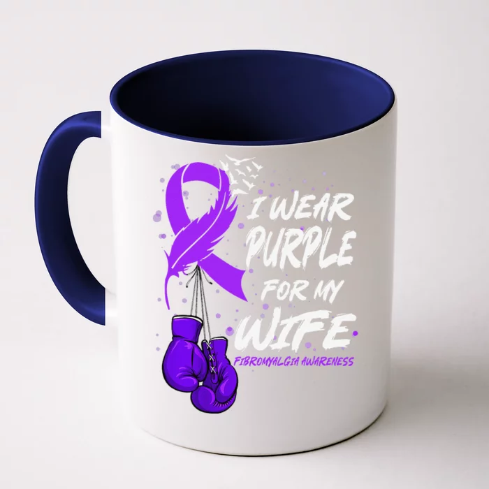 I Wear Purple For My Wife Fibromyalgia Awareness Ribbon Front & Back Coffee Mug