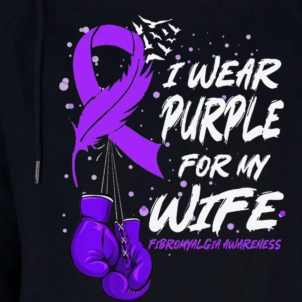 I Wear Purple For My Wife Fibromyalgia Awareness Ribbon Womens Funnel Neck Pullover Hood