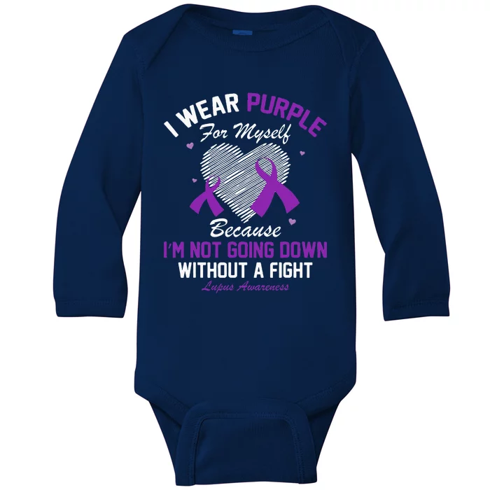 I Wear Purple For Myself Lupus Awareness Heart Purple Ribbon Baby Long Sleeve Bodysuit