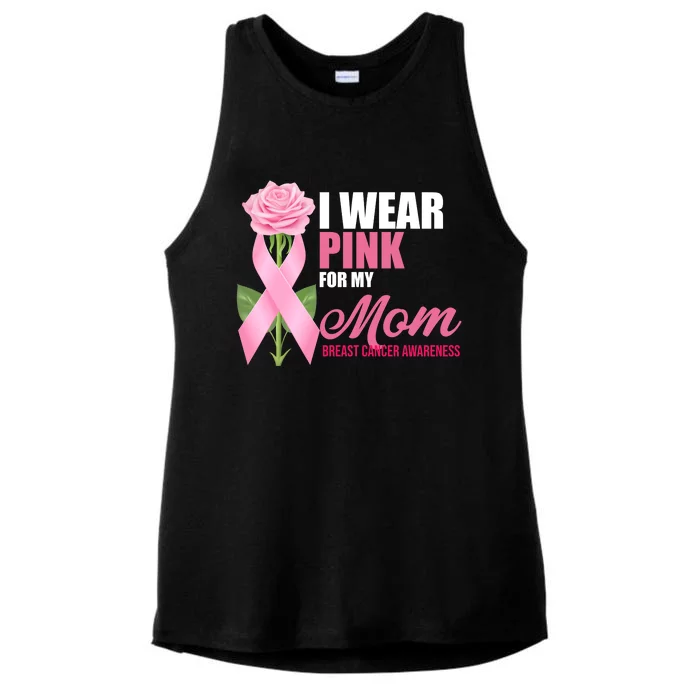 I Wear Pink For My Mom Breast Cancer Floral Ribbon Ladies Tri-Blend Wicking Tank