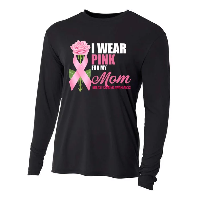 I Wear Pink For My Mom Breast Cancer Floral Ribbon Cooling Performance Long Sleeve Crew