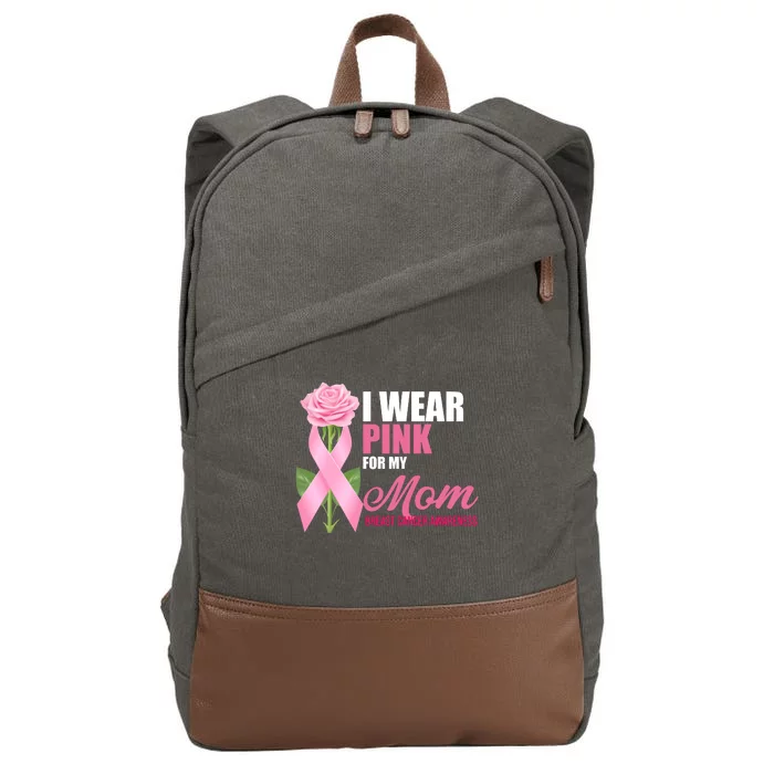 I Wear Pink For My Mom Breast Cancer Floral Ribbon Cotton Canvas Backpack