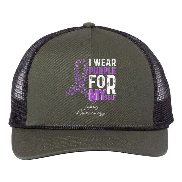 I Wear Purple For Myself Support Lupus Awareness Day Ribbon Retro Rope Trucker Hat Cap