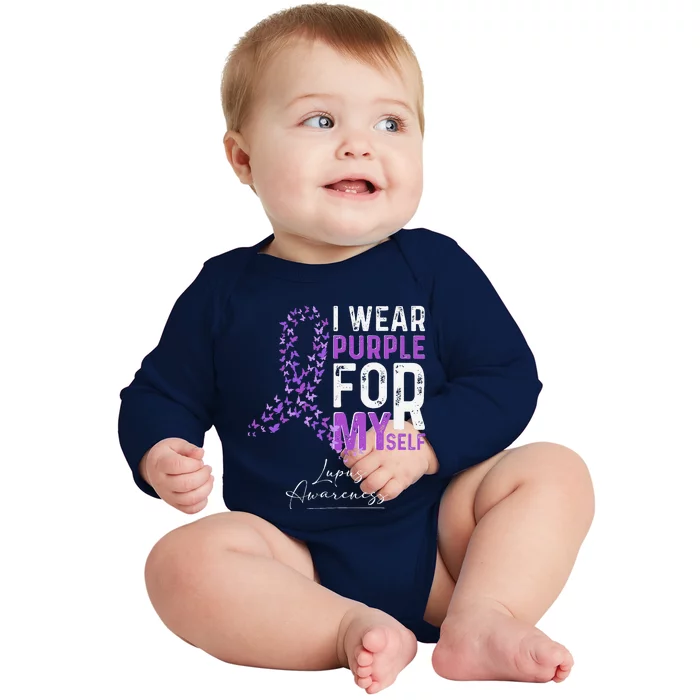 I Wear Purple For Myself Support Lupus Awareness Day Ribbon Baby Long Sleeve Bodysuit