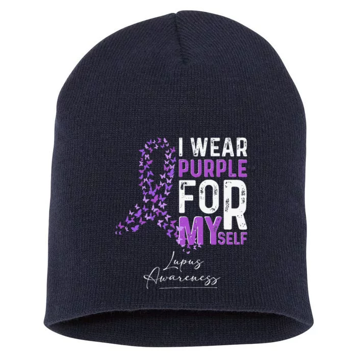 I Wear Purple For Myself Support Lupus Awareness Day Ribbon Short Acrylic Beanie