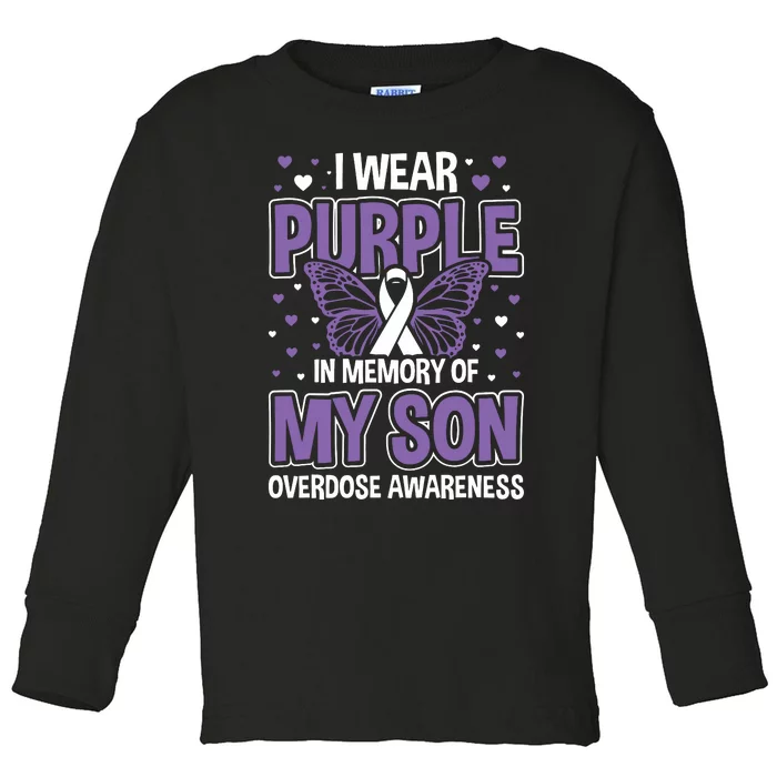 I Wear Purple In Memory Of My Son Overdose Awareness Toddler Long Sleeve Shirt