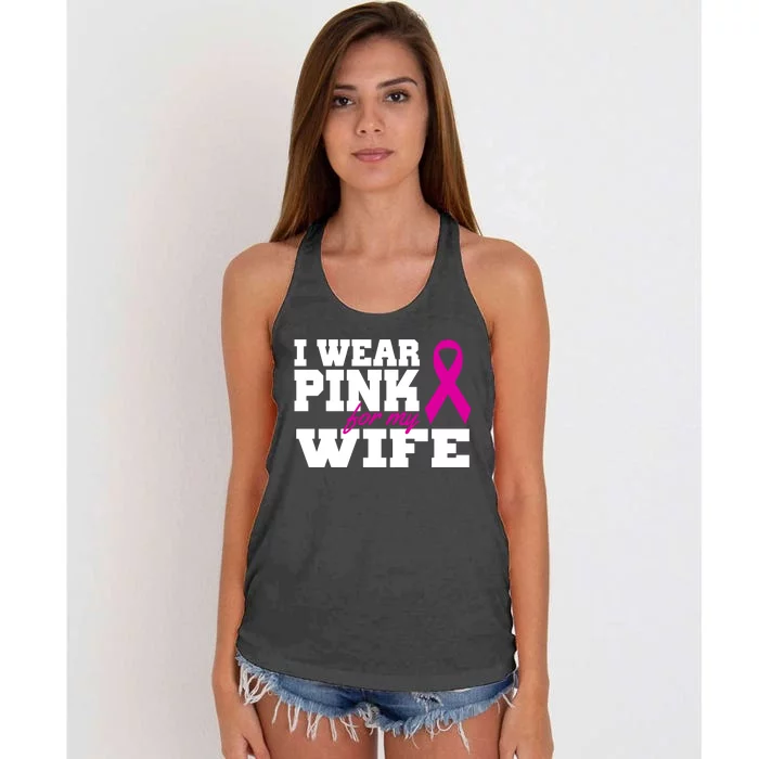 I Wear Pink For My Wife Breast Cancer Women's Knotted Racerback Tank