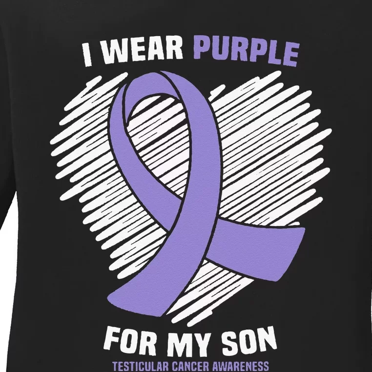 I Wear Purple For My Son Testicular Cancer Awareness Ladies Long Sleeve Shirt