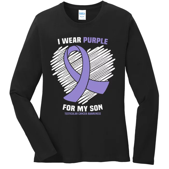 I Wear Purple For My Son Testicular Cancer Awareness Ladies Long Sleeve Shirt