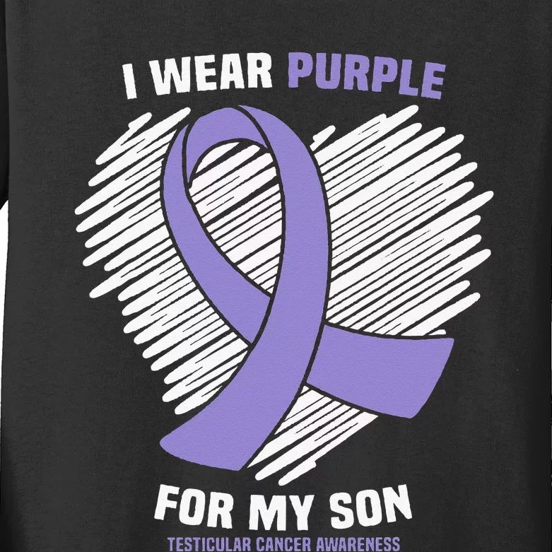 I Wear Purple For My Son Testicular Cancer Awareness Kids Long Sleeve Shirt