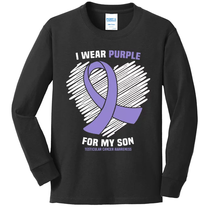 I Wear Purple For My Son Testicular Cancer Awareness Kids Long Sleeve Shirt