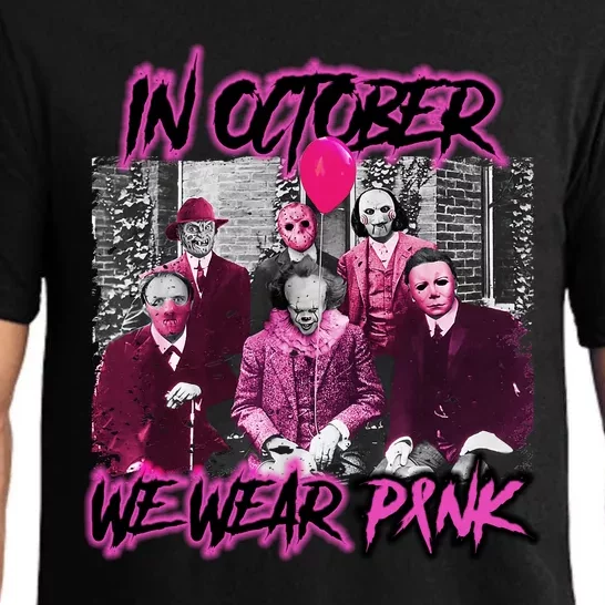 I Wear Pink For Breast Cancer In October Halloween Movies Pajama Set