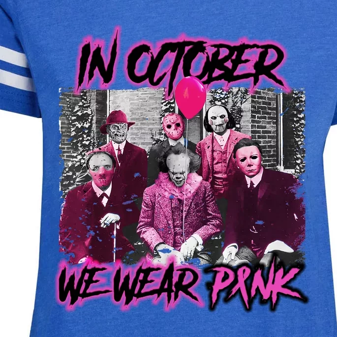 I Wear Pink For Breast Cancer In October Halloween Movies Enza Ladies Jersey Football T-Shirt