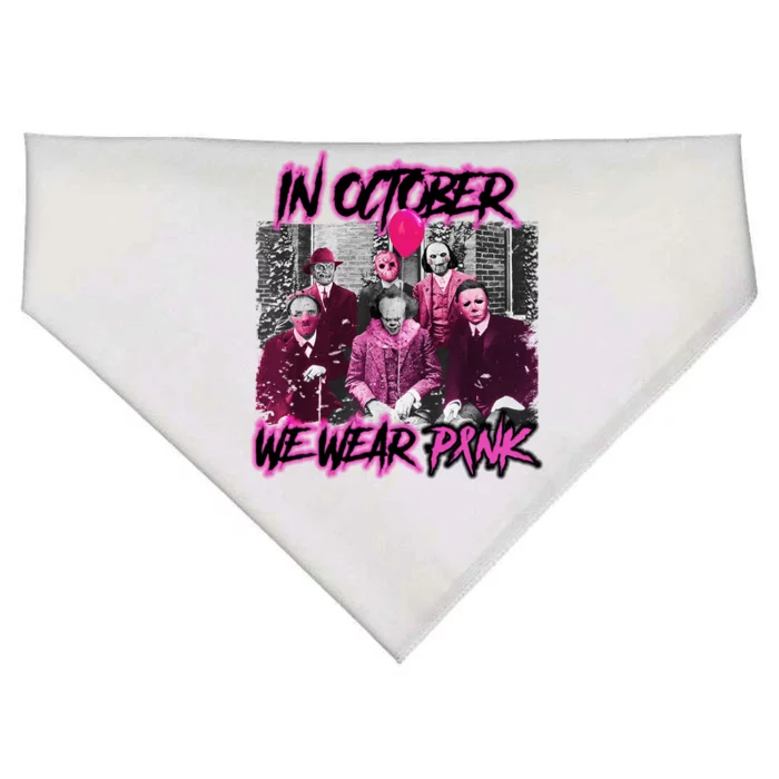 I Wear Pink For Breast Cancer In October Halloween Movies USA-Made Doggie Bandana