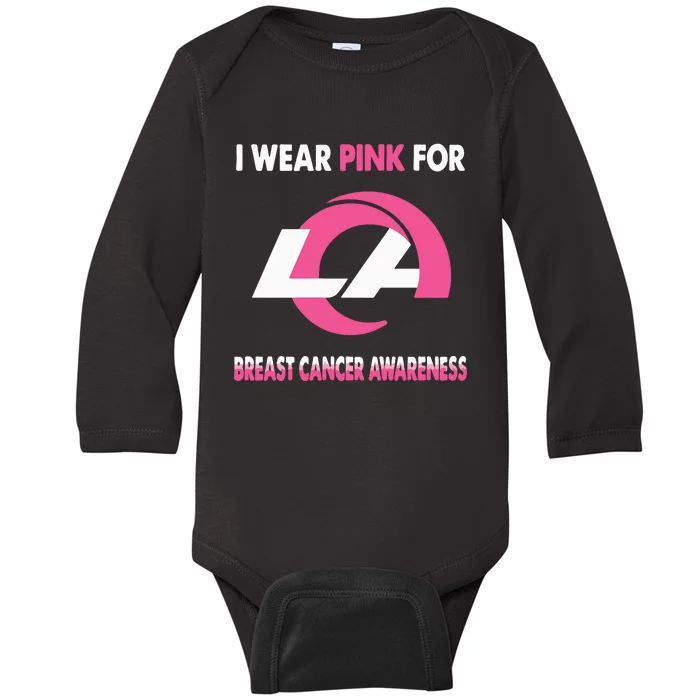 I Wear Pink For Breast Cancer Awareness Baby Long Sleeve Bodysuit