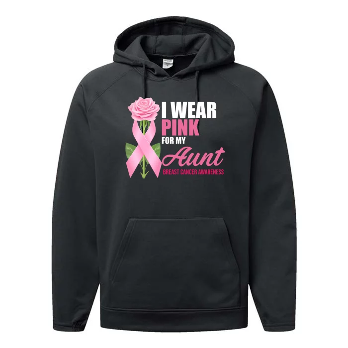 I Wear Pink For My Aunt Breast Cancer Floral Ribbon Performance Fleece Hoodie