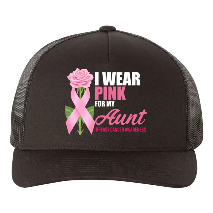 I Wear Pink For My Aunt Breast Cancer Floral Ribbon Yupoong Adult 5-Panel Trucker Hat