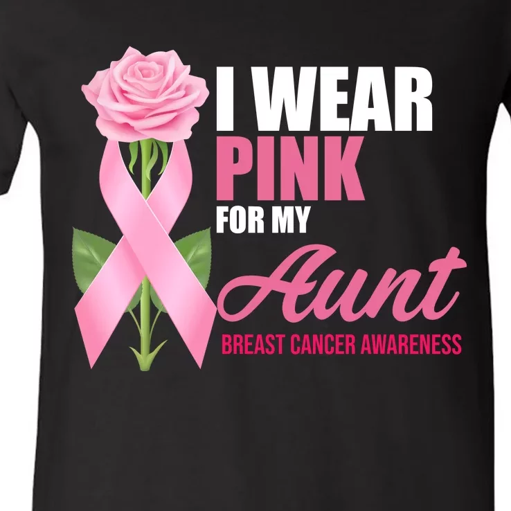 I Wear Pink For My Aunt Breast Cancer Floral Ribbon V-Neck T-Shirt