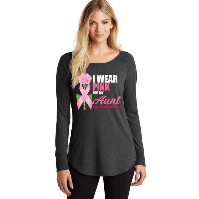 I Wear Pink For My Aunt Breast Cancer Floral Ribbon Women's Perfect Tri Tunic Long Sleeve Shirt